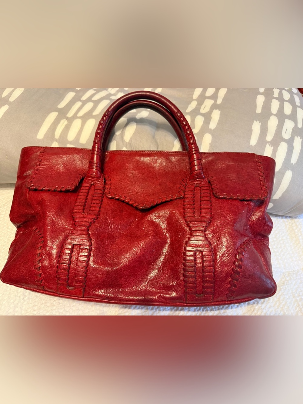 Rebecca Minkoff Red Woven-Detail Leather Satchel Crossbody